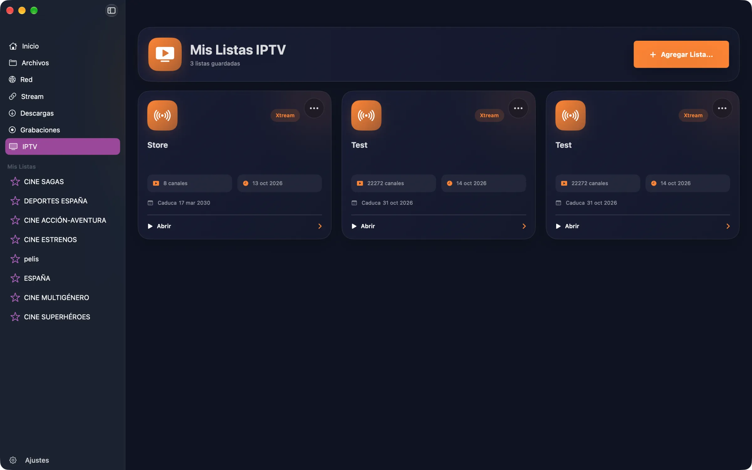 Gestión de listas IPTV