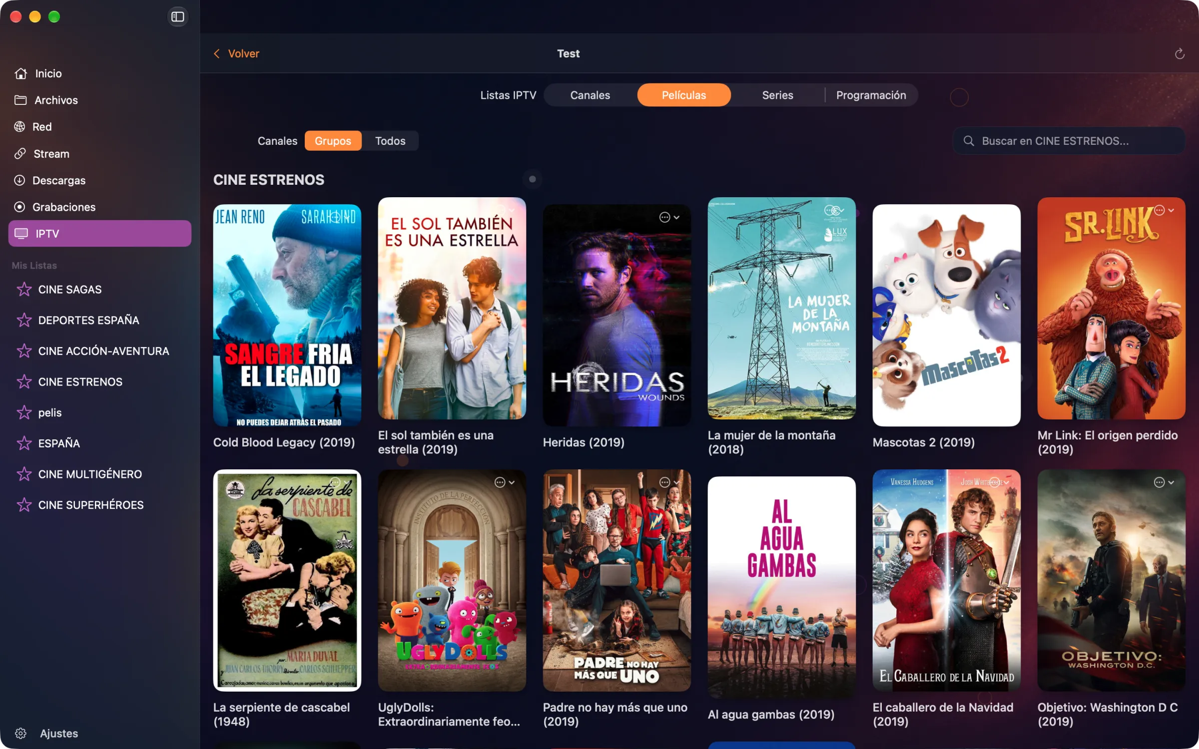 Cuadrícula de películas con carátulas