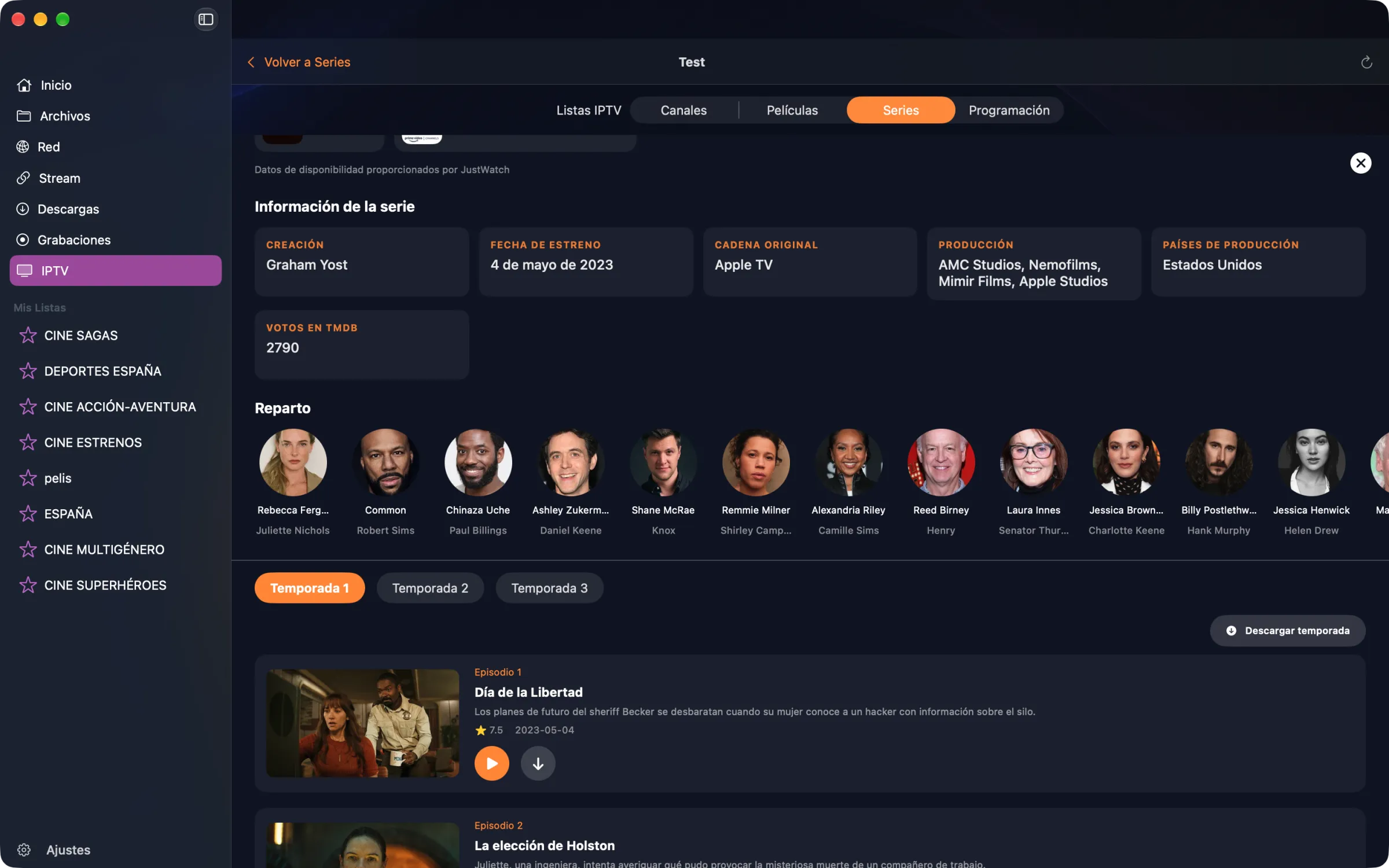 Temporadas y episodios de una serie